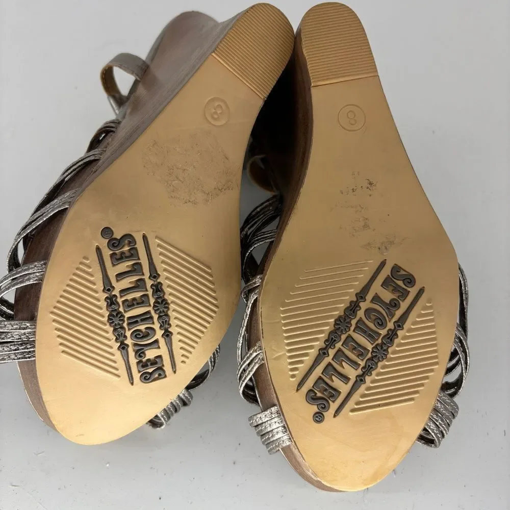 Seychelles Silver Wedge Sandals with Strappy Design